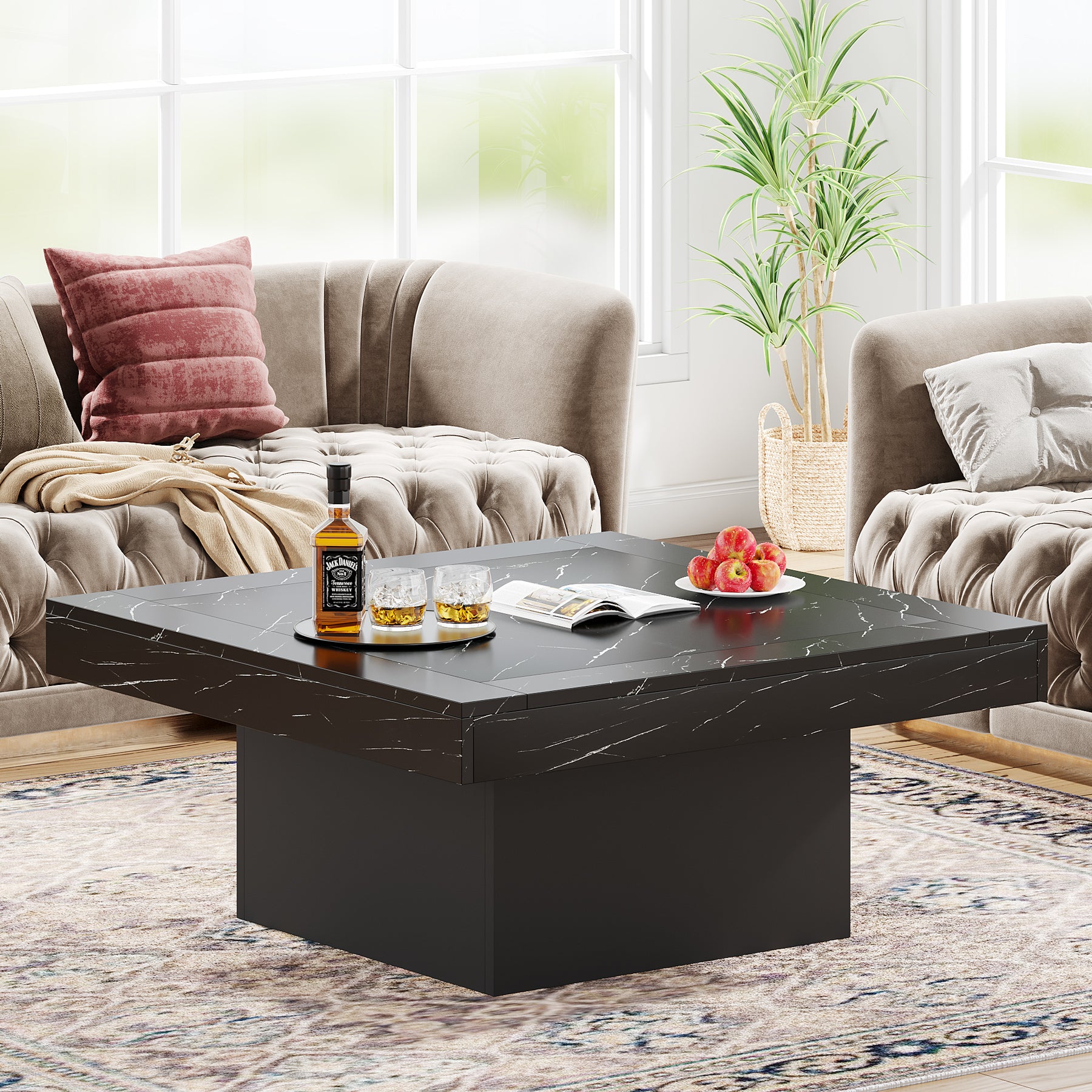 Square Coffee Table with LED Light
